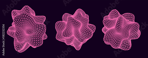 Distorted shapes made of mesh.  Set of abstract vector 3D elements for cover or poster design. 