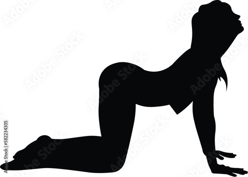 Black and White Cartoon Illustration Vector of a Woman in Yoga Pose