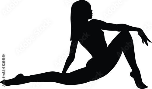 Black and White Cartoon Illustration Vector of a Woman in Yoga Pose
