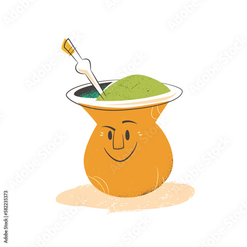 Illustration of a yerba mate gourd smiling, in cartoon style vector