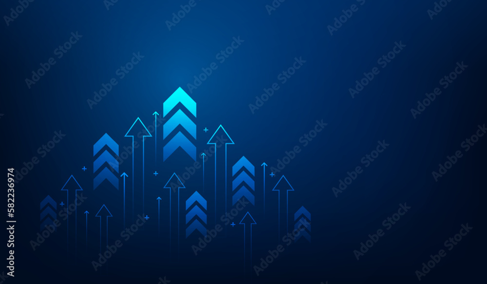 business arrow up growth line circuit technology on dark blue ...