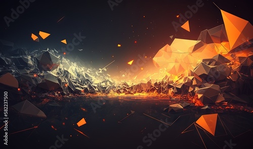  an abstract background with a lot of orange and white shapes and lights in the middle of the image, with a black background and a black backdrop. generative ai