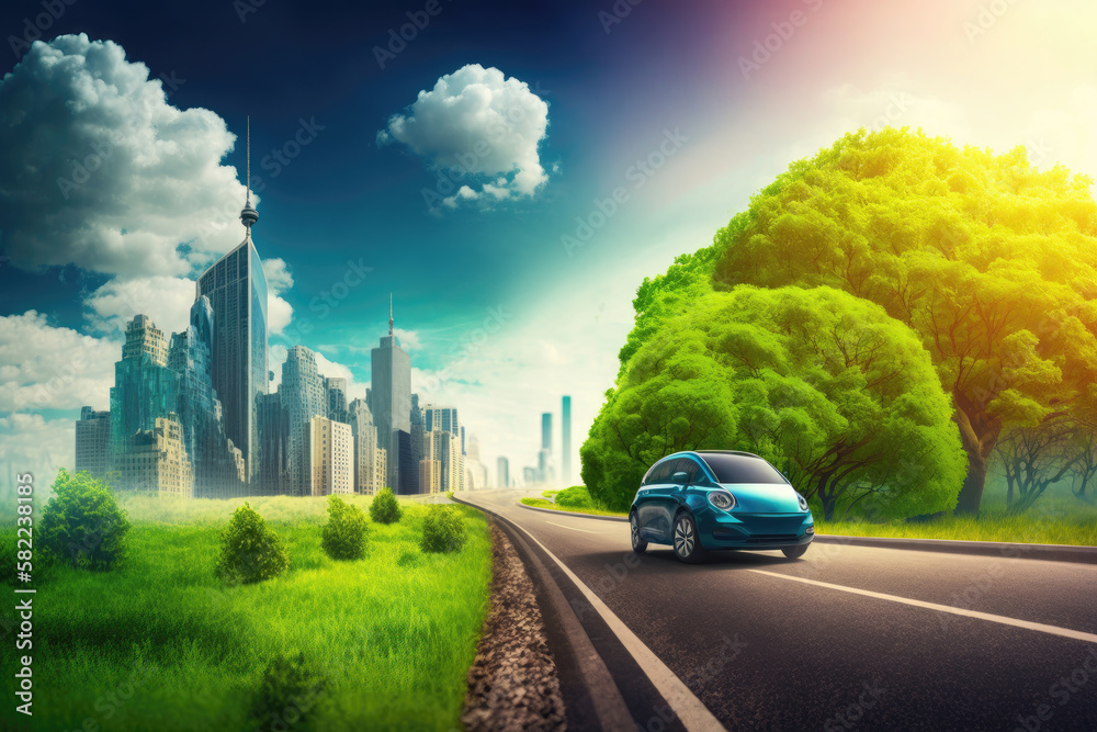 Fototapeta premium Eco friendly car, clear ecology. Generative AI