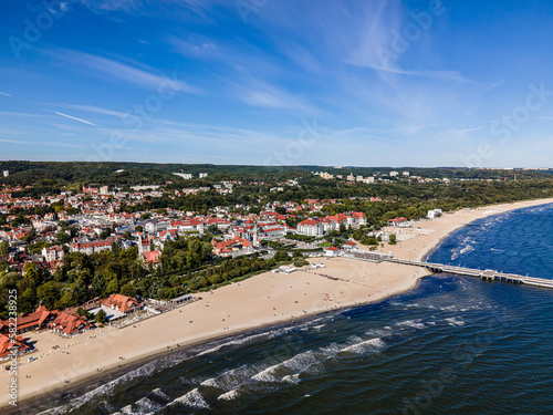 Drone view of Sopot on the Baltic Sea'