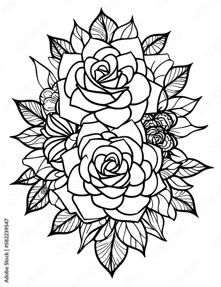 Roses with Black Outlines Roses with Black Outlines