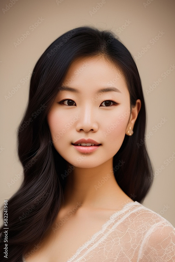 Young asian woman has smiling face and bright skin tone.Asian woman standing Young asian woman has smiling face and bright skin tone.Asian woman standing
