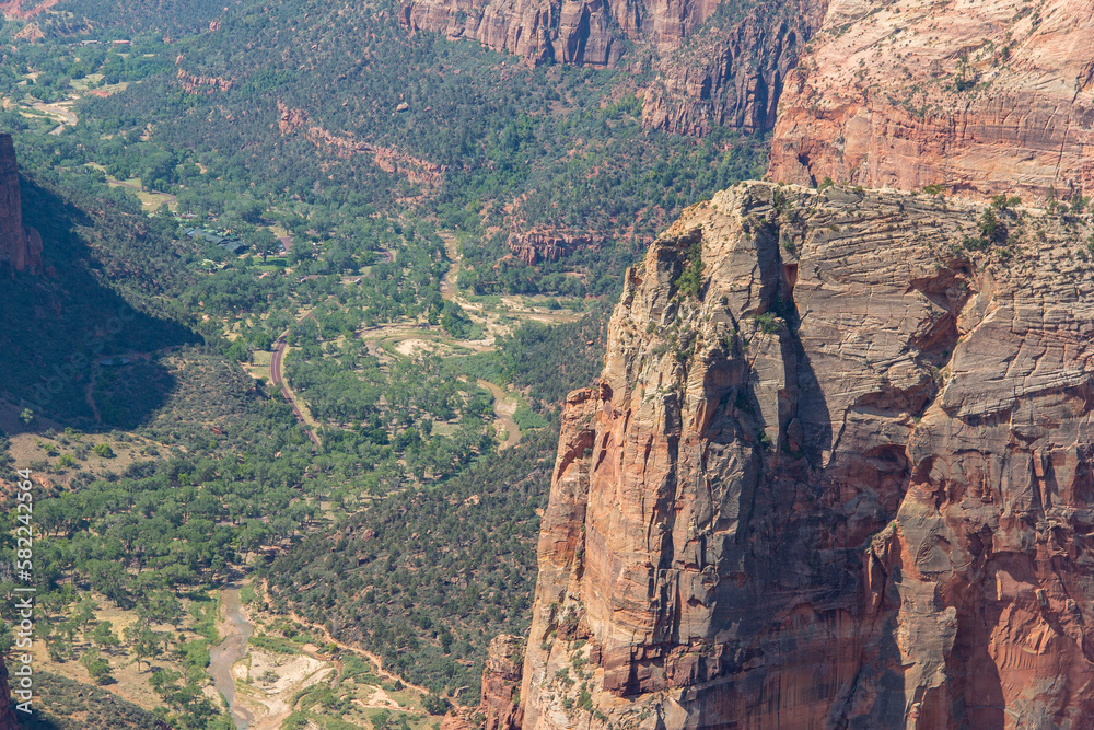 Views of the beautiful Zion Canyon with the Virgin River carving through it in Southern Utah.