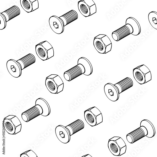 screw with a head for a hexagon with nuts seamless pattern