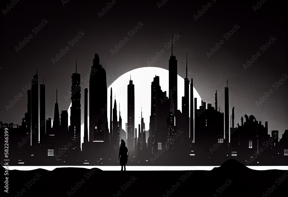 Fototapeta premium Modern Megapolis city future , City silhouette skyline. Generate Ai
