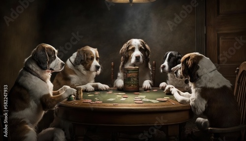 dogs playing poker is a timeless theme that never fails to entertain and delight, offering a playful and engaging glimpse into the world of card games. GENERATIVE AI ©  freeprompt
