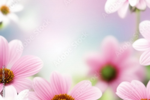 Abstract blurred background with pink gerbera flowers. Generative AI