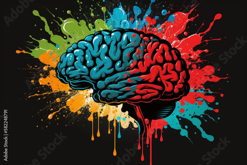 Genius brain color splash creative concept. Colored creativity and intelligence abstract smart thinking illustration idea. Ai generated