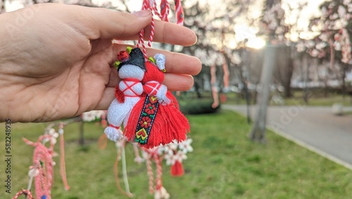 Traditional "martenitza" in Bulgaria in honor of the arrival of spring with the wishes of health and well-being are given to loved ones. Hang on trees and make wishes