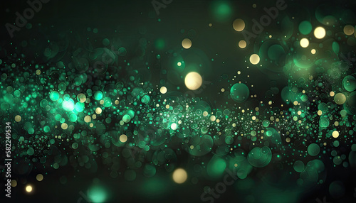 Abstract blur glitter green lights background. Generative AI