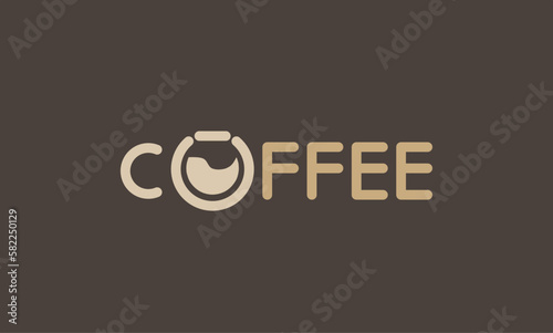 logo design template. a combination of the coffee logo with an additional coffee cup inside the coffee writing on the letter o. flat design vector coffee logo