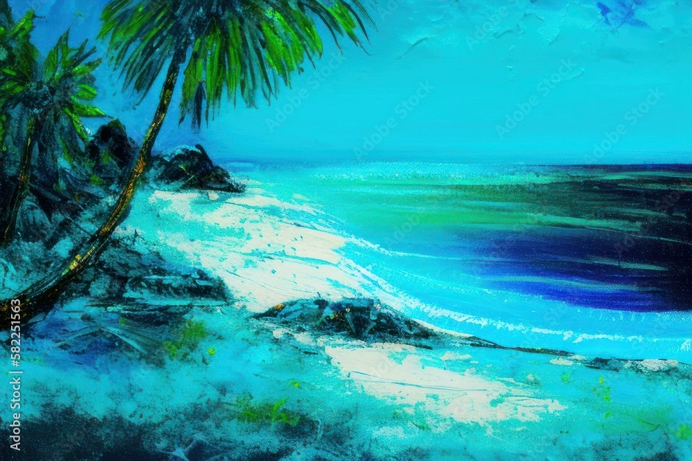 Beach in the afternoon painted in watercolor, generative ai