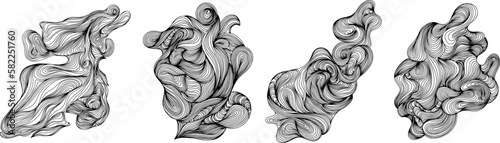 Abstract shapes. Hand drawn illustration. Ink painting style composition set.