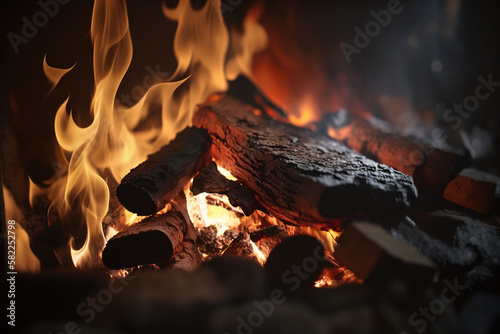 Bonfire, campfire. Night campfire. Burning fire in the forest. generate by ai photo