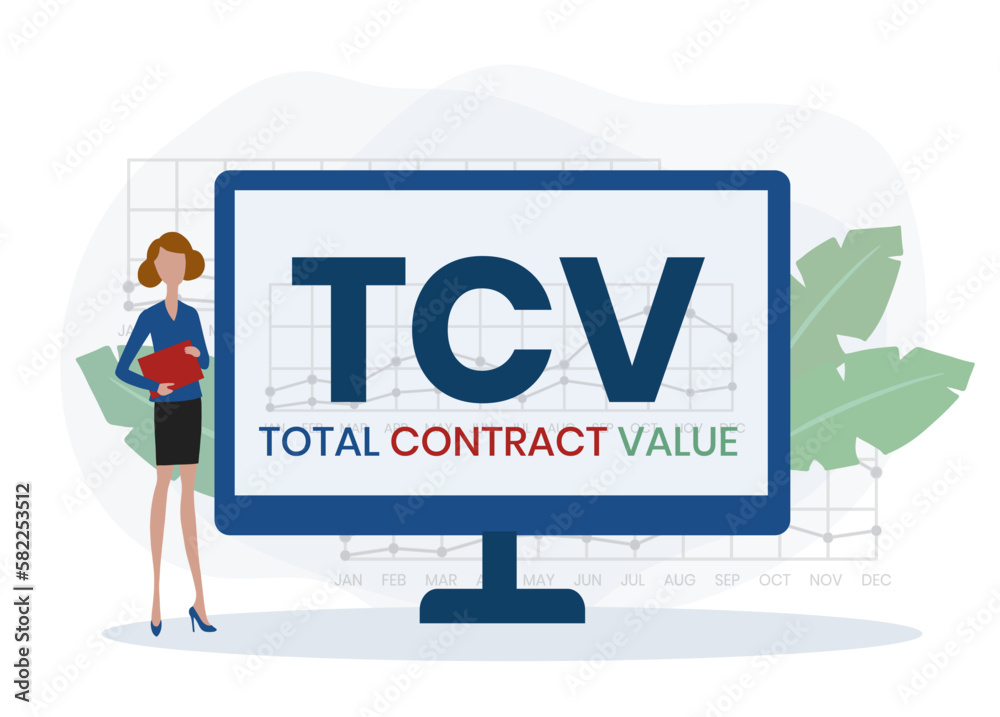 TCV - total contract value. acronym business concept. vector illustration concept with keywords and icons. lettering illustration with icons for web banner, flyer, landing page, presentation TCV - total contract value. acronym business concept. vector illustration concept with keywords and icons. lettering illustration with icons for web banner, flyer, landing page, presentation
