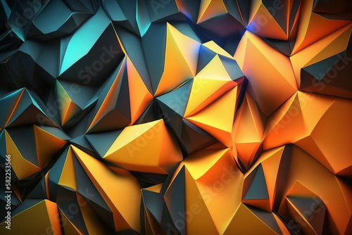 Faceted vibrant colorful background with geometric triangles and artistic faceted 3D elements. Saturated Vibrant Background with faceted 3d elements. Ai generated