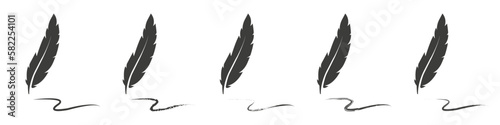 Feather pen icon set. Writing feathers. Plumelet collection. Vector isolated illustration.