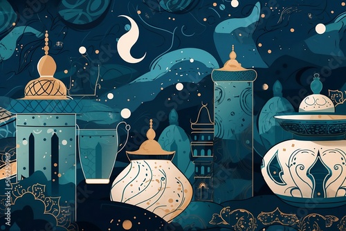 illustration of a mosque in the night Ramadan 
