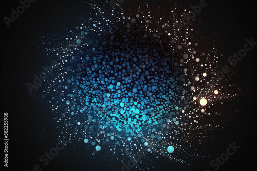 Blue particles artistic background with glitter blue and gold particles on a dark background. Ai generated