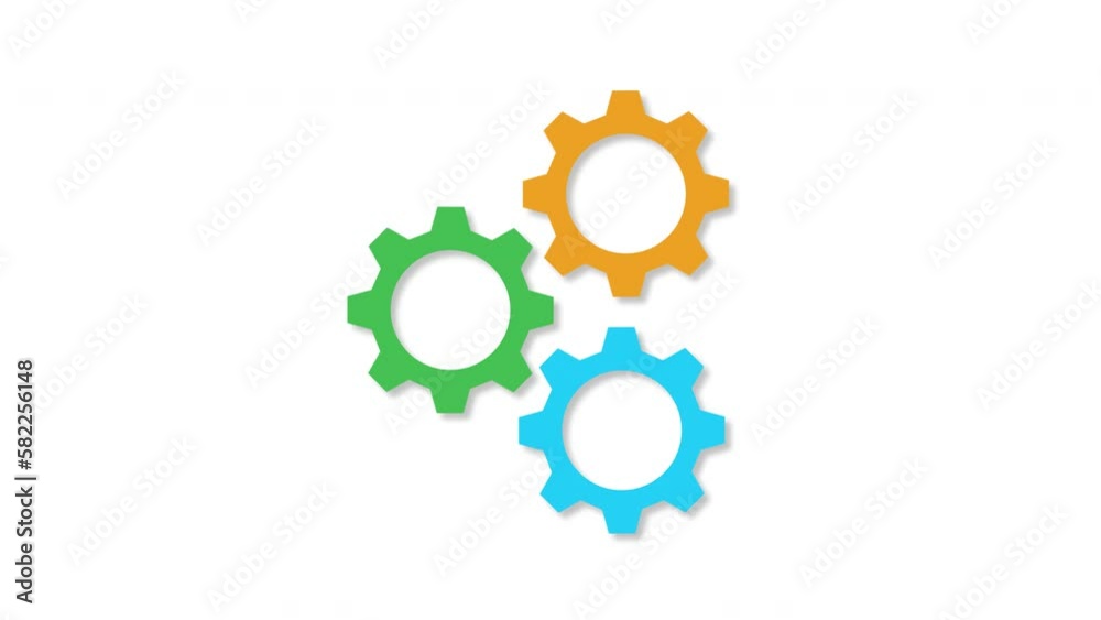 Spinning gears animation. Gear mechanism concept. three colors gear concept; yellow, green, blue. Spinning gears animation. Gear mechanism concept. three colors gear concept; yellow, green, blue.