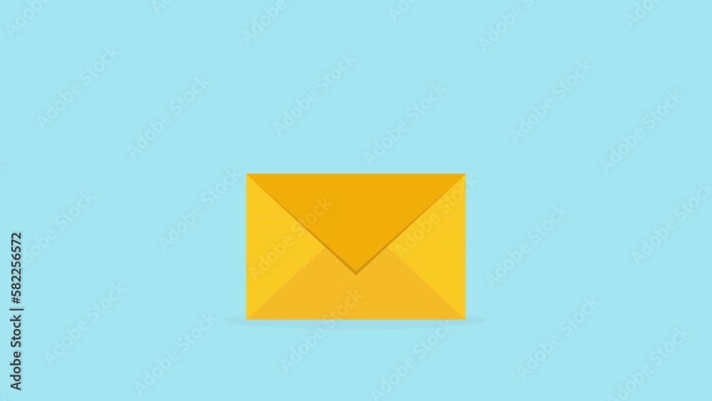 New email. Yellow envelope on blue background. Sending mail, message, online message, mailing, notification. New email. Yellow envelope on blue background. Sending mail, message, online message, mailing, notification.