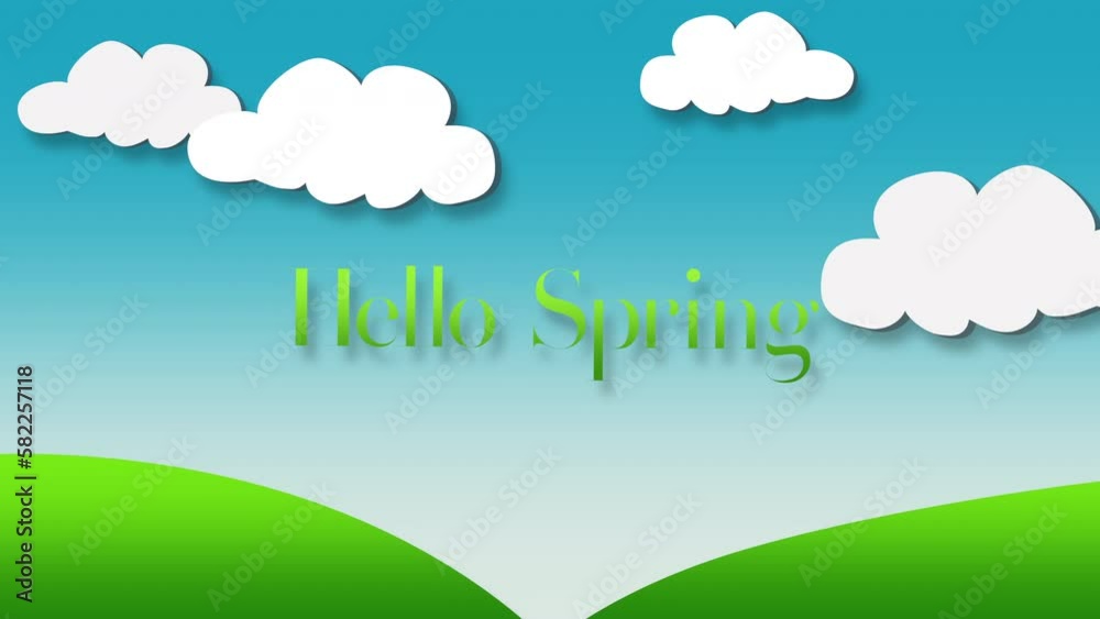 Hello Spring with white cloud and blue sky in day time, motion holidays and spring style background
