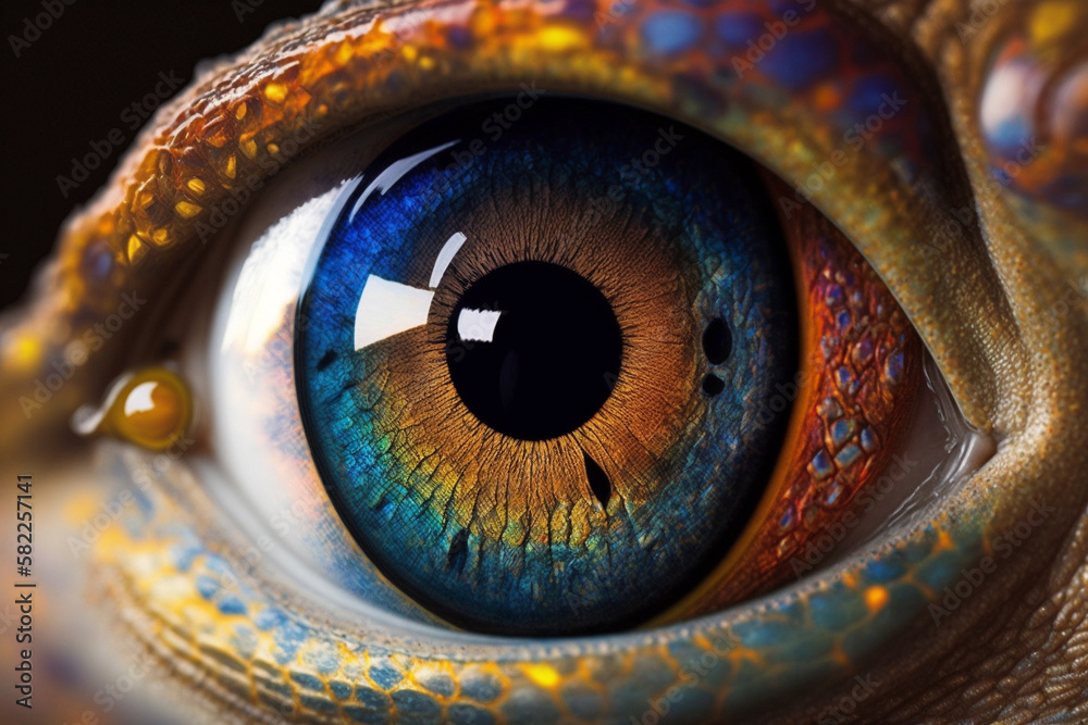 Fantasy Eye with Vibrant Amazing Colors Macro Close up view. Eye Macro with Vibrant Saturated Colors. Ai generated