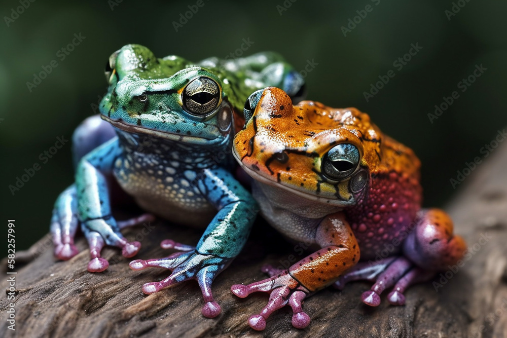 Frogs in Amazing Colors. Vibrant frogs with Beautiful colorful skin. Rainbow colored frogs with amazing detail. Ai generated Frogs in Amazing Colors. Vibrant frogs with Beautiful colorful skin. Rainbow colored frogs with amazing detail. Ai generated