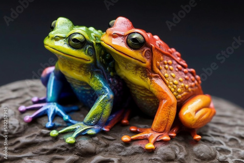 Frogs in Amazing Colors. Vibrant frogs with Beautiful colorful skin. Rainbow colored frogs with amazing detail. Ai generated