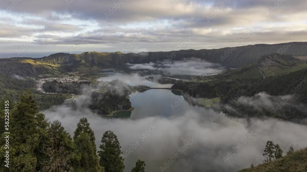 Timelapse Sete Cidades Mist And Sun Rays Moving Over Lake Azores Sunrise Timelapse Sete Cidades Mist And Sun Rays Moving Over Lake Azores Sunrise