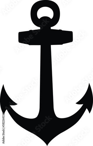 Ship anchor silhouette vector illustration. Vintage naval anchor for ships.