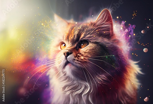 Cat Rainbow Color Splash In Awesome Style Generative AI