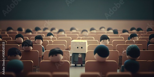 A Group Of People Sitting In A Room With A Robot In The Middle Classroom Assemblage Animation Filmmaking  Generative AI 