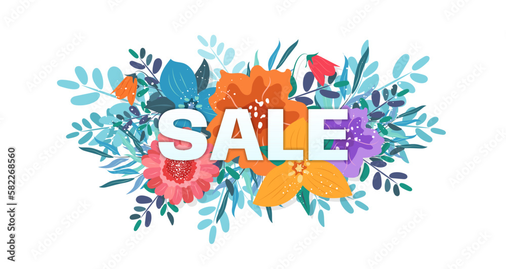 Spring or summer Sale banner with flowers.