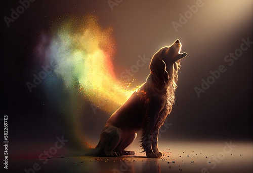 Dog Rainbow Multi Color Explosion In Awesome Style Generative AI