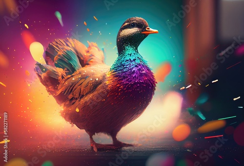 Duck Rainbow Color Splash In Chic Style Generative AI
