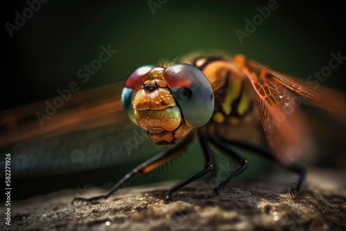 picture of a dragonfly at close range. Generative AI © AkuAku