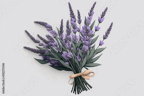 Bouquet of lavender flowers on a white background. Bunch of purple lavandula flowers. Generative AI