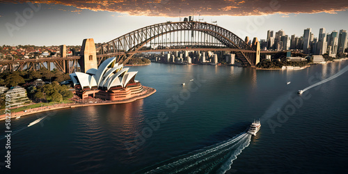 A view of Sydney Harbour from the water - Generative AI photo