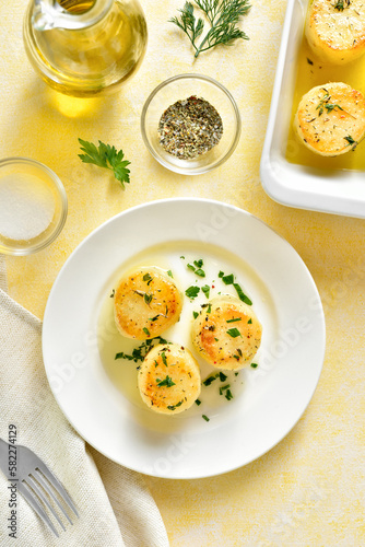 Fondant potatoes on plate