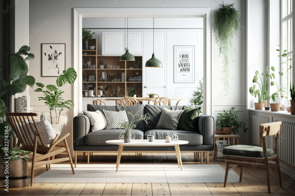 Cozy and inviting Scandinavian living room, featuring natural materials ...