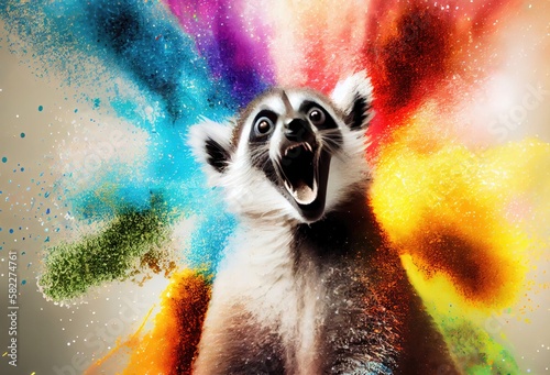 Lemur Rainbow Color Splash In Chic Style Generative AI photo