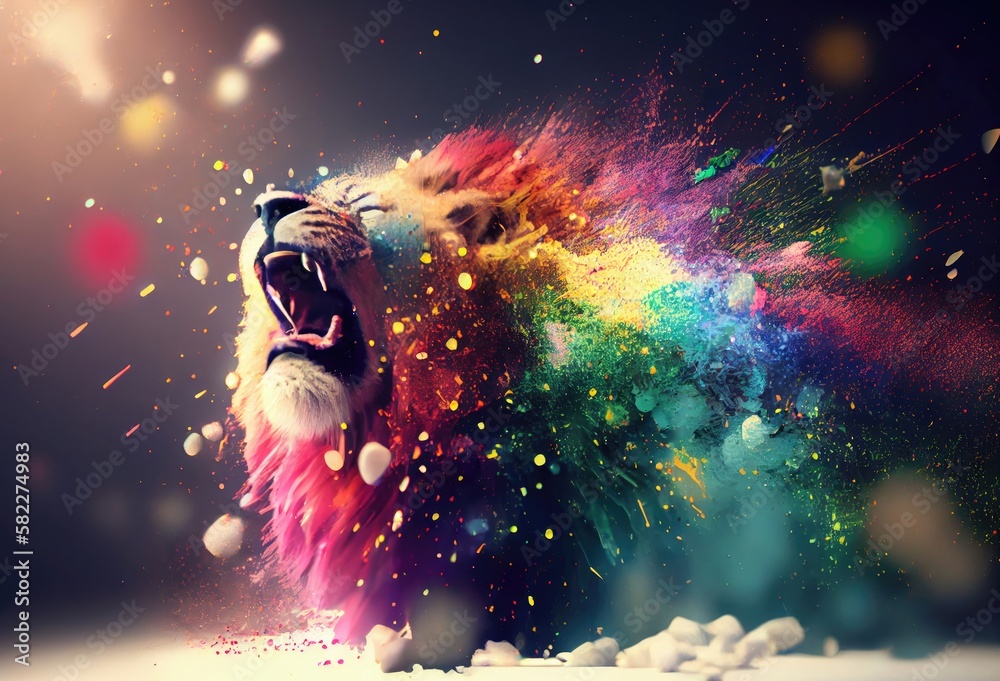 Lion Rainbow Color Splash In Awesome Style Generative AI