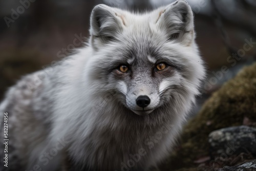 Portrait of an Arctic fox (Vulpes lagopus) in the background. Generative AI © AkuAku