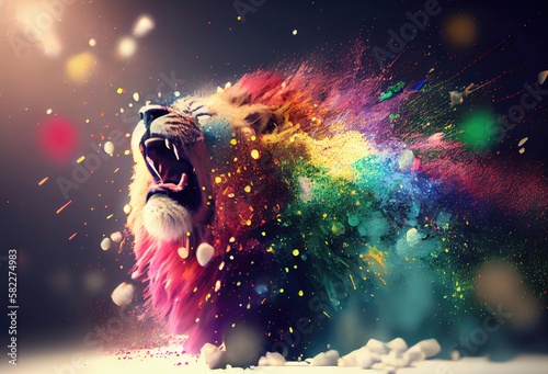 Lion Rainbow Color Splash In Awesome Style Generative AI