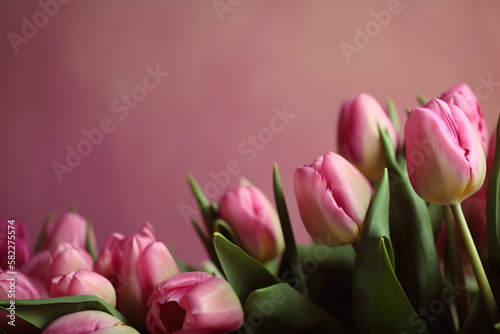Pink tulips as holiday background, image generated with AI